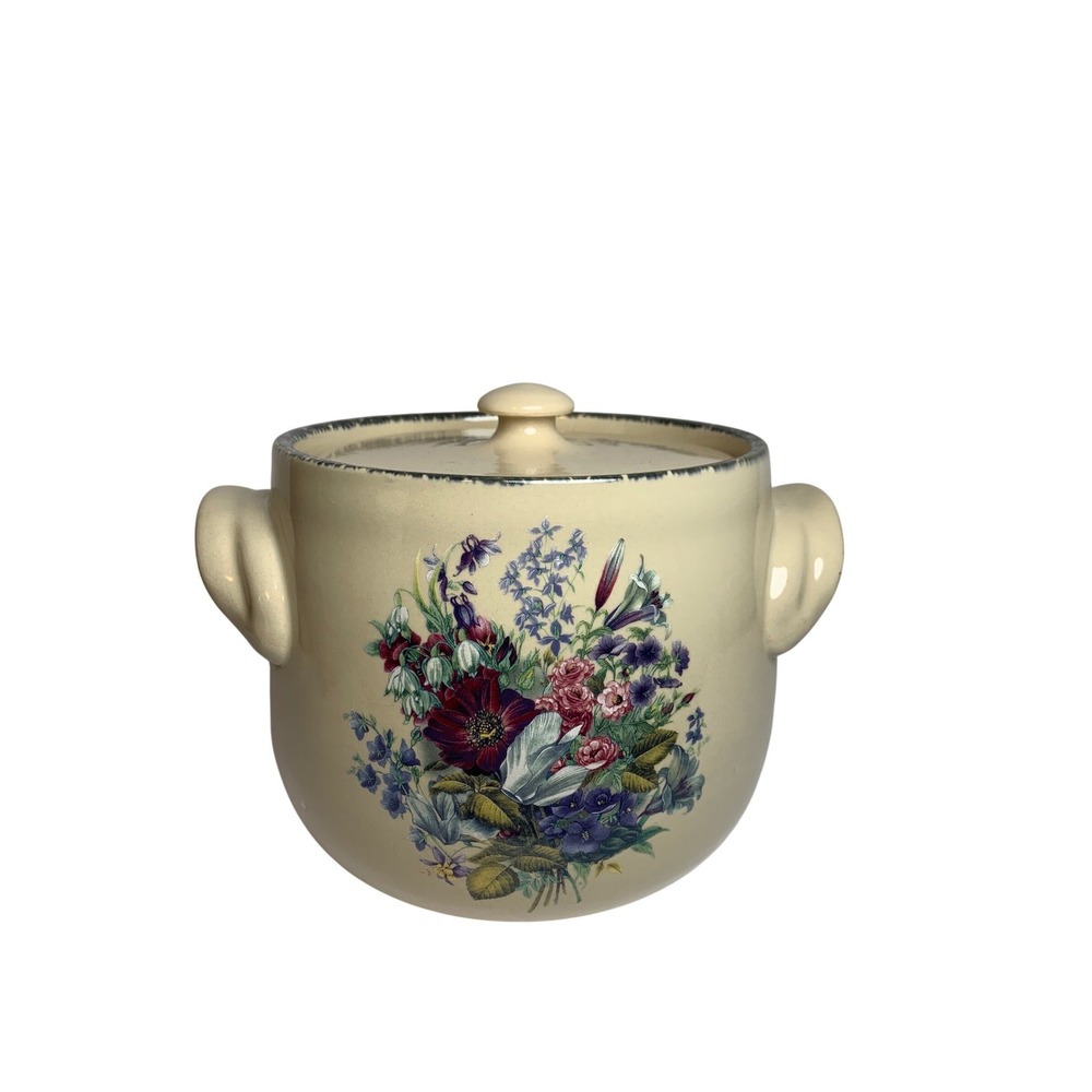 Home & Garden Party Ltd 2004 Floral Stoneware Cottagecore Cookie Jar Made USA
